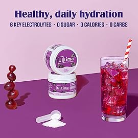 Ultima Replenisher Daily Electrolyte Powder Drink Mix - Sugar Free - Grape, 30 Servings - Hydration Powder with 6 Key Electrolytes and Trace Minerals - Keto Friendly, Vegan, Non-GMO