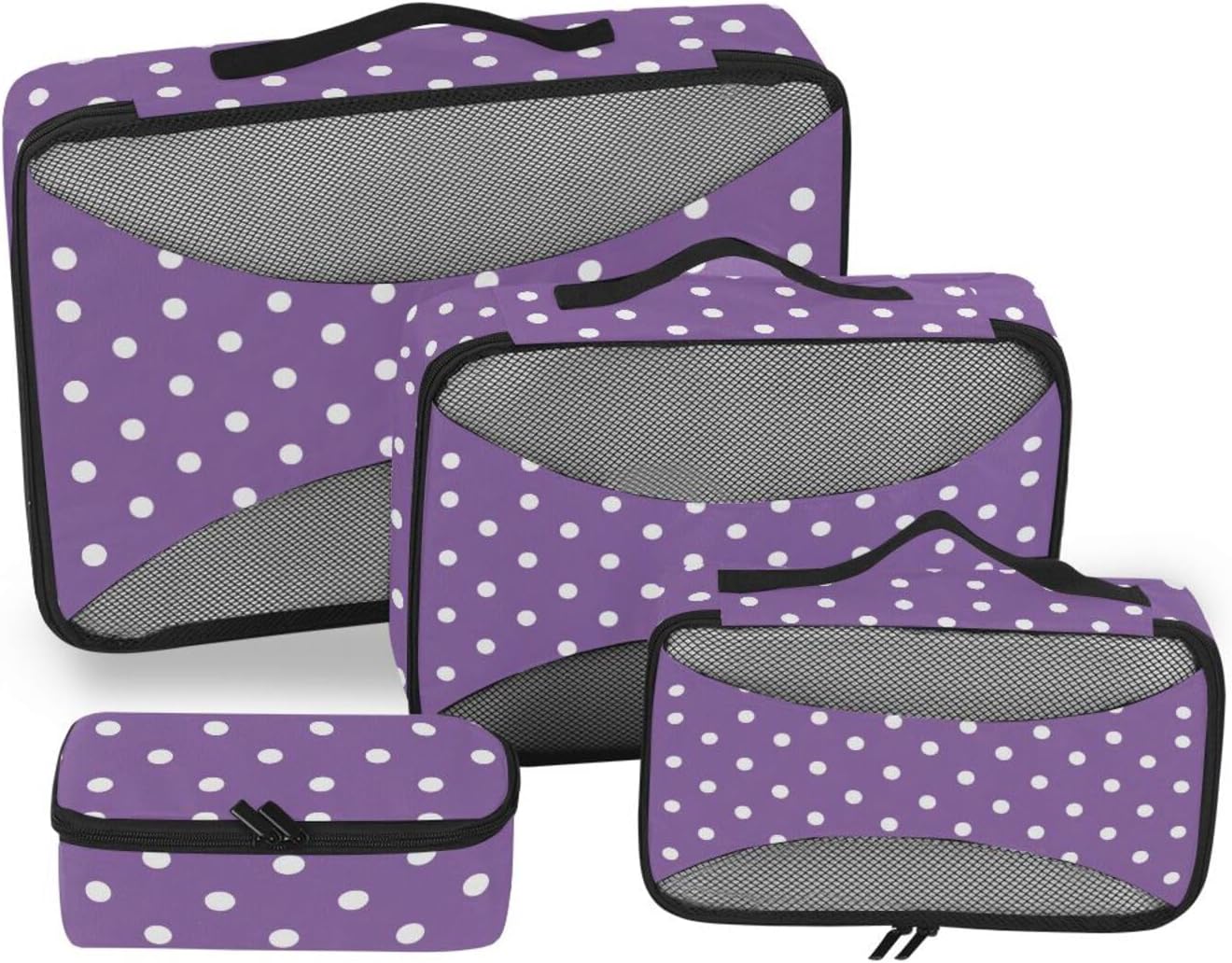White Irregular Dots 4 Pcs set organizer for luggage Mesh Travel Essentials portable set compression packing