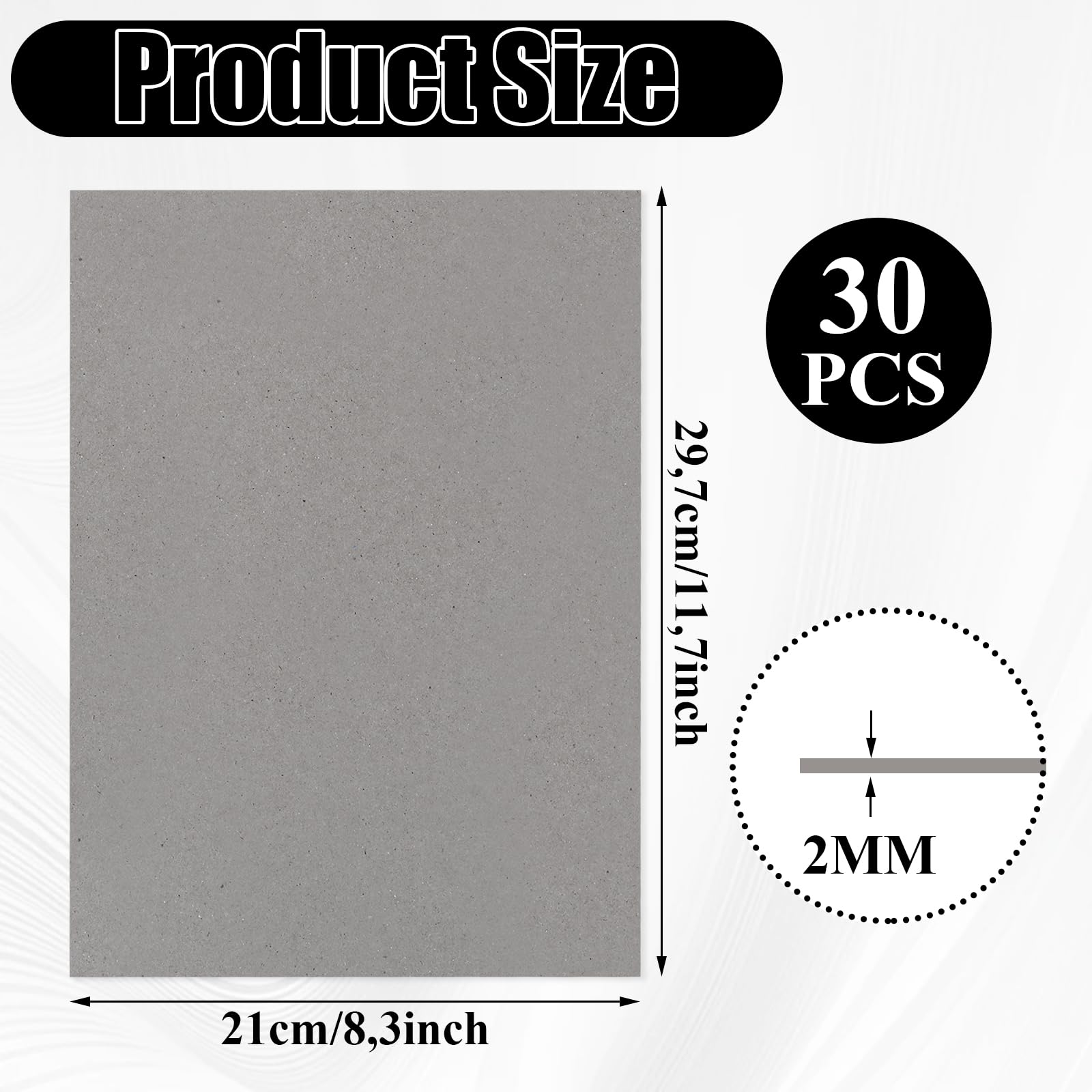 30 fogli di cartone grigio, formato A4, 210 x 297 mm, 2 mm, formato A4, per rilegatura, biglietti, inviti