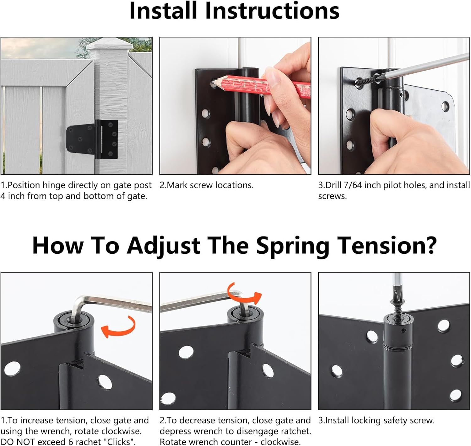 Self-Closing Spring Gate Hinge 3-1/2" Heavy Duty Automatic T Hinges Steel, Black Finish with Screws 4-Pack for Wood Fence Gate Vinyl Shed Door,HOME MASTER HARDWARE