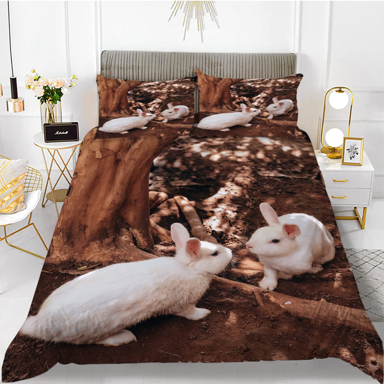 Housse de couette lapin pour chambre ado douce parure de lit microfibre 140x200