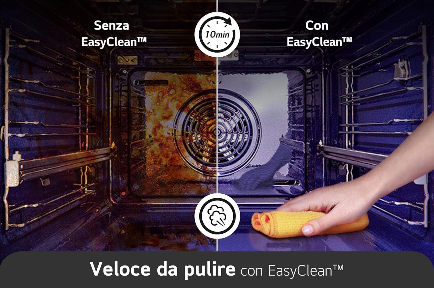 LG InstaView WSED7665B Four encastrable à vapeur, classe A++, 76L, 300°C, écran tactile 4,3", Air Fry, Sous Vide, Mode Pizza, Nettoyage EasyClean, Pyrolyse, Wi-Fi, Charnières amorties, Noir