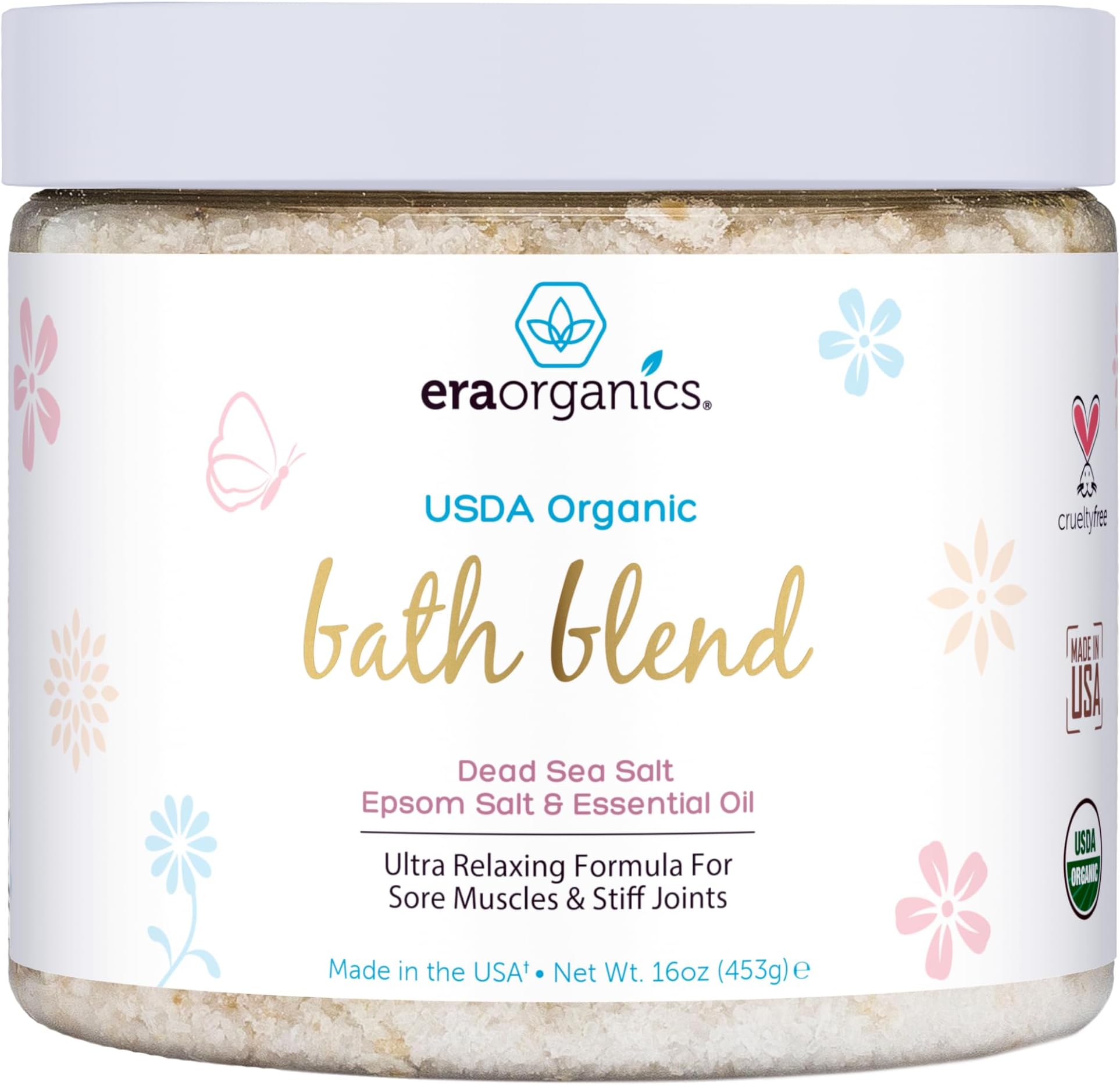 Era Organics Epsom Salt Lavender Bath Salt Blend - Organic Bath Salts to Soothe Aches - Pregnancy Bath Soak and Bath Salts for Women Relaxing - Dead Sea Salt and Epsom Salts for Soaking