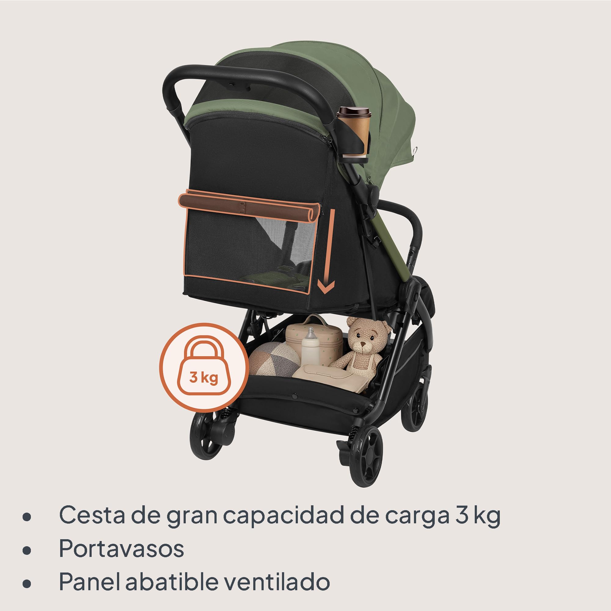 LIONELO Julie Air Carrito Bebe hasta 22 kg de 6 m a 4 años Para Avión Ruedas Giratorias 360° Suspensión Plegable con una Sola Mano Respaldo Ajustable Capota UPF50+, Ligero