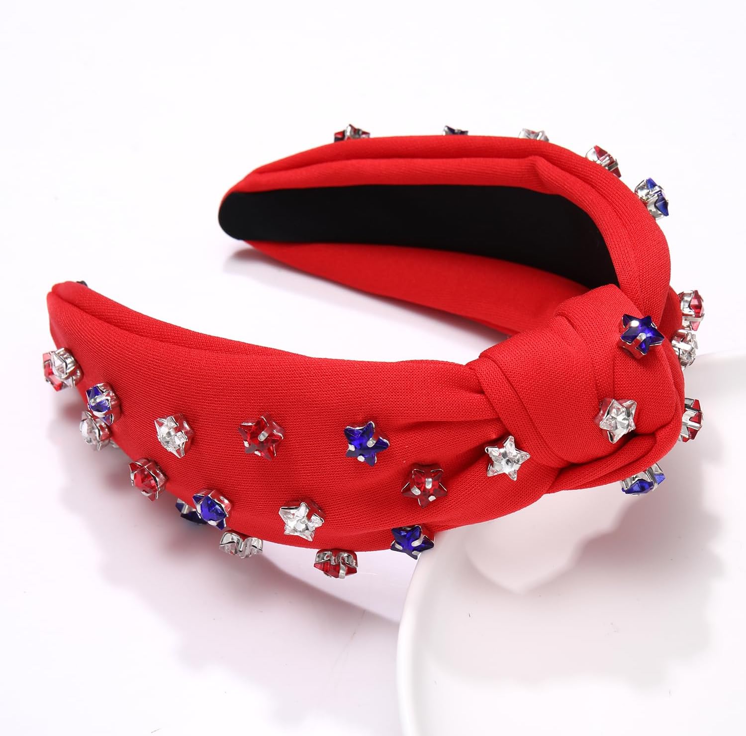 4 th of July Headband for Women American Flag Knottted Headband Red White Blue Crystal Star Patriotic Party Favor - Image 8