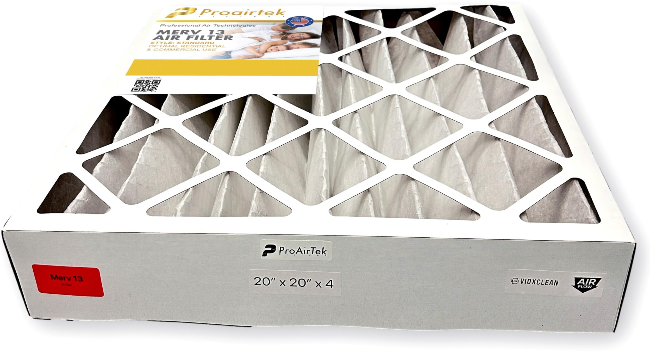 Proairtek AF20204M13SWH - Paquete de 4 filtros de aire, MERV 13, modelo 20 x 20 x 4, ideal para cualquier persona que desee aire limpio y nítido en su hogar, captura partículas microscópicas