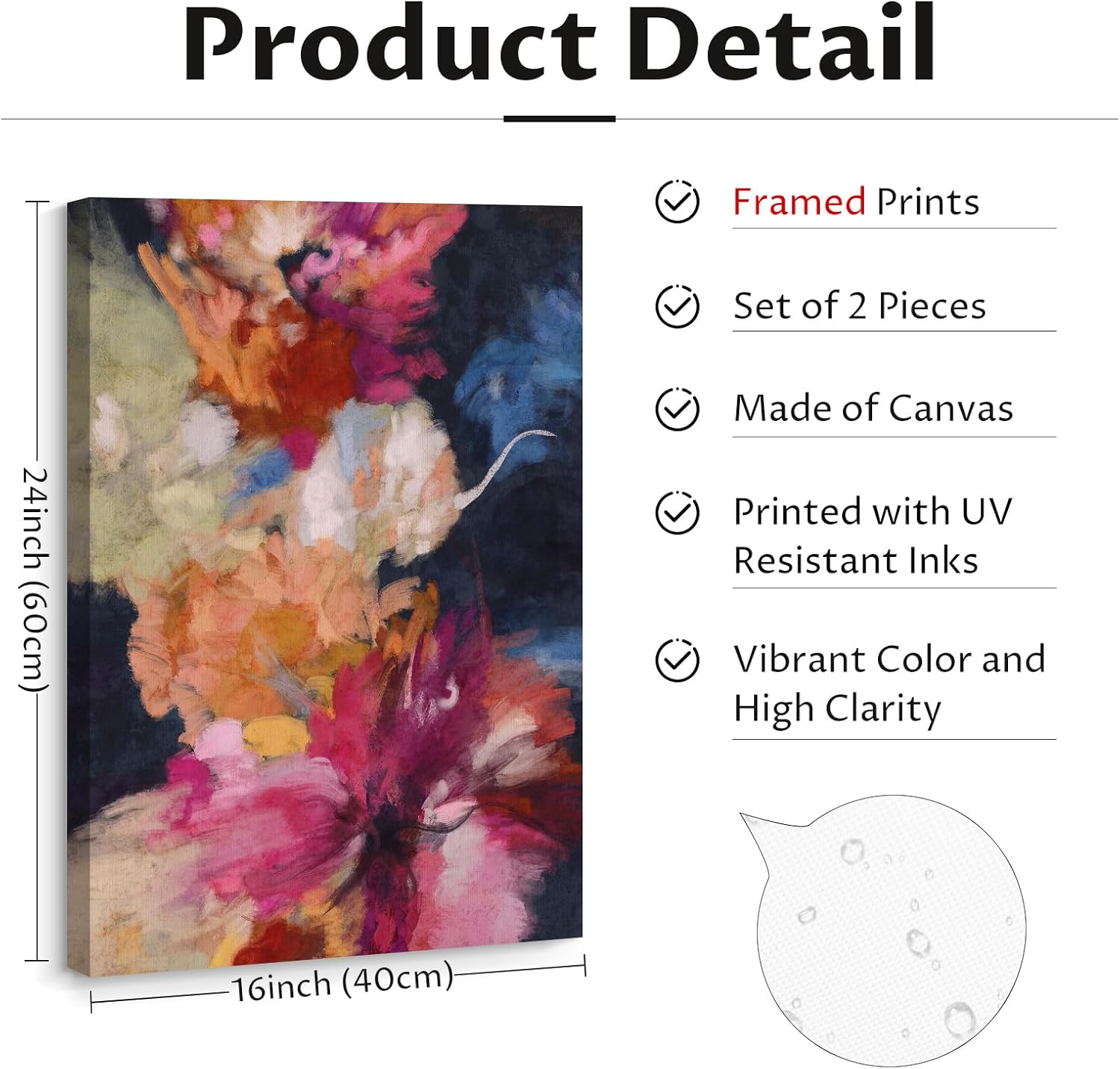Colorful Abstract Wall Art Decor Modern Flower Canvas Wall Art Abstract Flower Pictures Painting Modern Colorful Artwork Posters Abstract Prints for Living Room Bedroom 16x24 Ready to Hang Set of 2 - Image 2