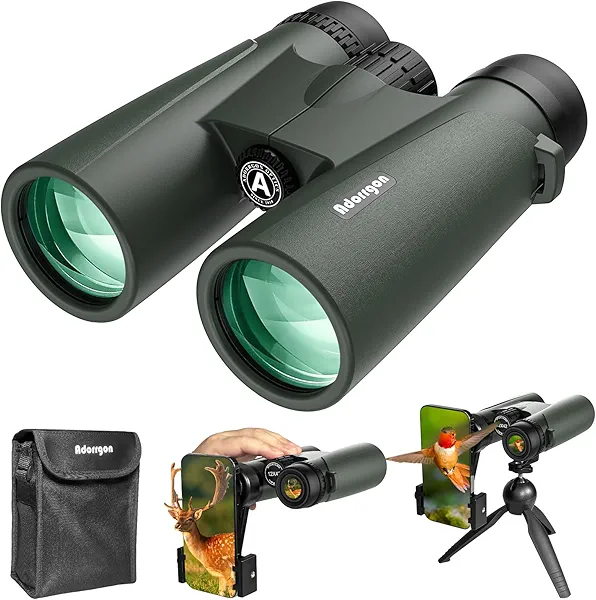 Adorrgon 15x45 HD Binoculars for Adults High Powered with Phone Adapter, Tripod and Tripod Adapter - Large View Binoculars with Clear Low Light Vision for Bird Watching Cruise Travel