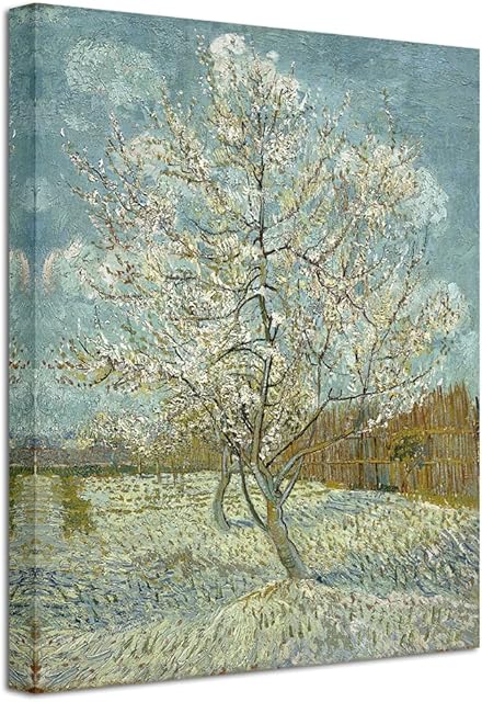 Wieco Art - The Pink Peach Tree by Van Gogh Famous Oil Paintings Reproduction Modern Gallery Wrapped Landscapes Artwork Giclee Canvas Prints Classic Pictures on Canvas Wall Art for Home Decorations