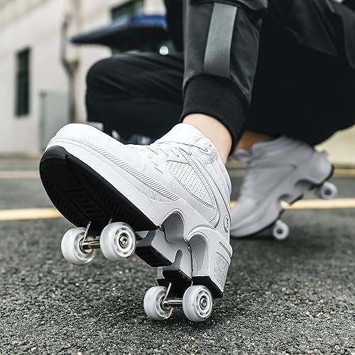 Miniatura 3 de Zapatos de patinaje para mujer, cuatro rondas, zapatos de patines de ruedas para niños que se convierten en patines de ruedas, zapatos ligeros al
