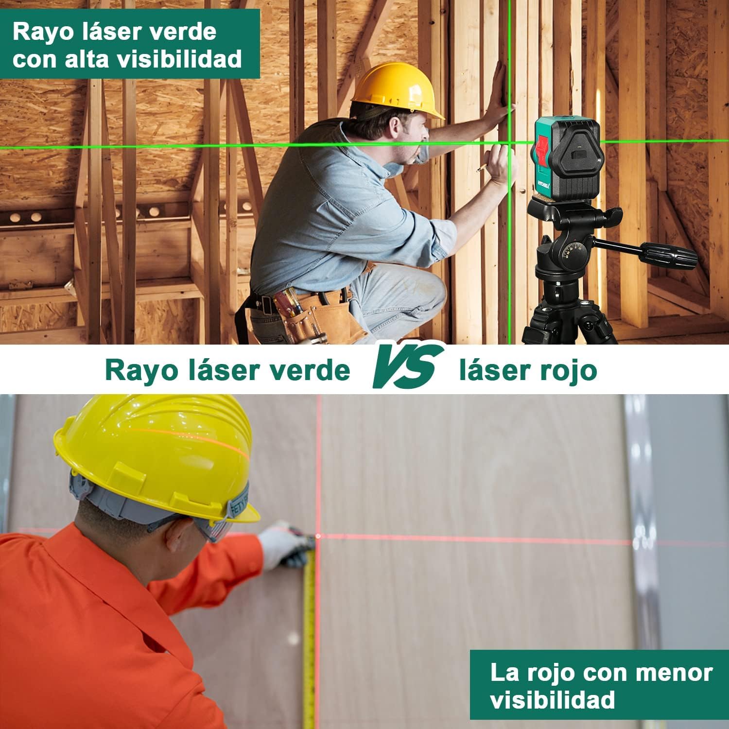 HYCHIKA Nivel Láser Verde 45M, USB Carga, Láser Autonivelante, IP54 en Exteriores, 2 Láser Módulo Línea Cruzado Vertical/Horizontal, Soporte Magnético, 360°Rotante