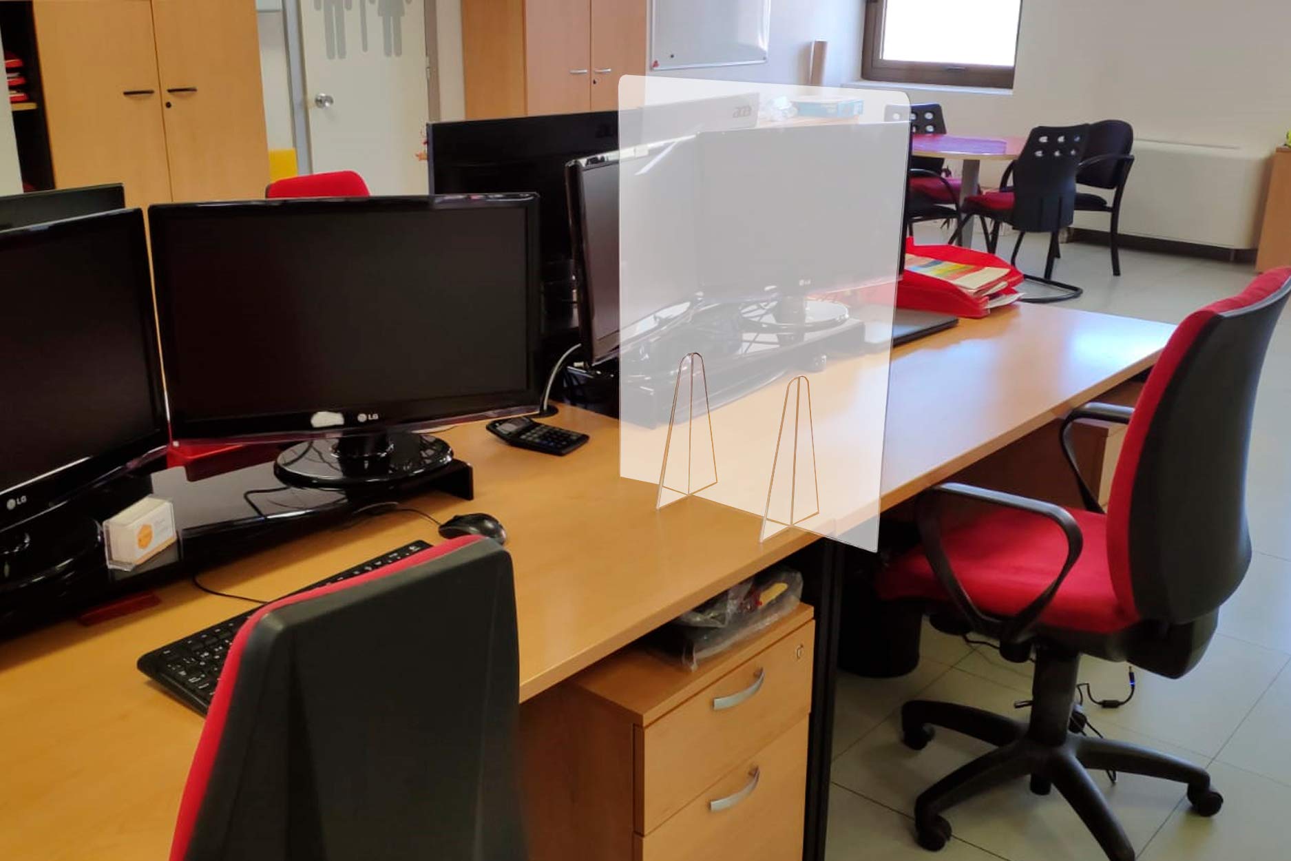 Olmedo Servicios Integrales Pantalla Protección Mostrador 50x65cm - Fabricada en Pet Policarbonato Transparente 4mm - Mampara para Tiendas - Colegios, Supermercados, Farmacias Tiendas