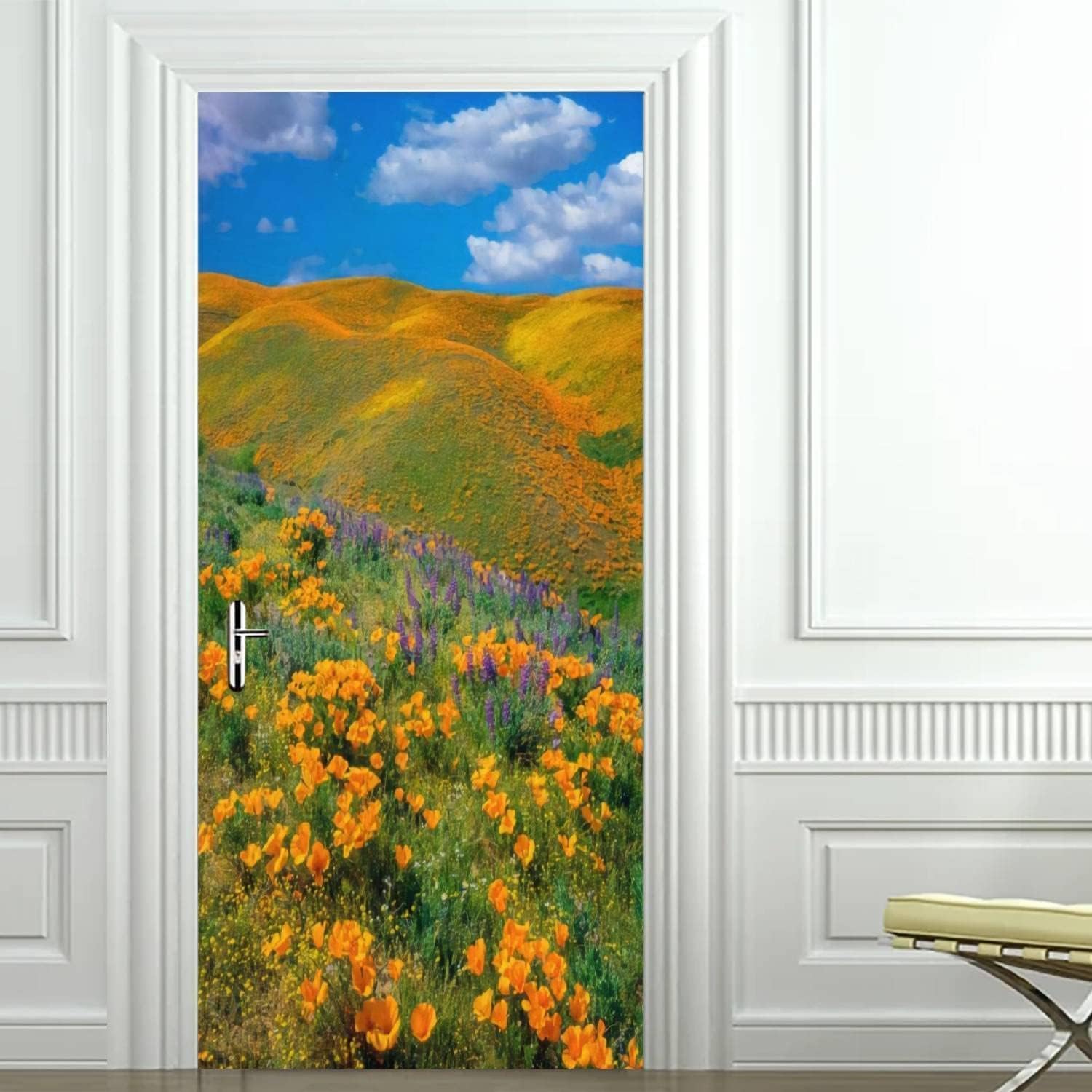 Sticker Porte Thème Naturel, Stickers Porte Trompe L'oeil Paysage Autocollant Poster Auto-Adhésif Art Décor Pour Chambre Salon Salle de Bain Papier Peint 95x215 cm 196n
