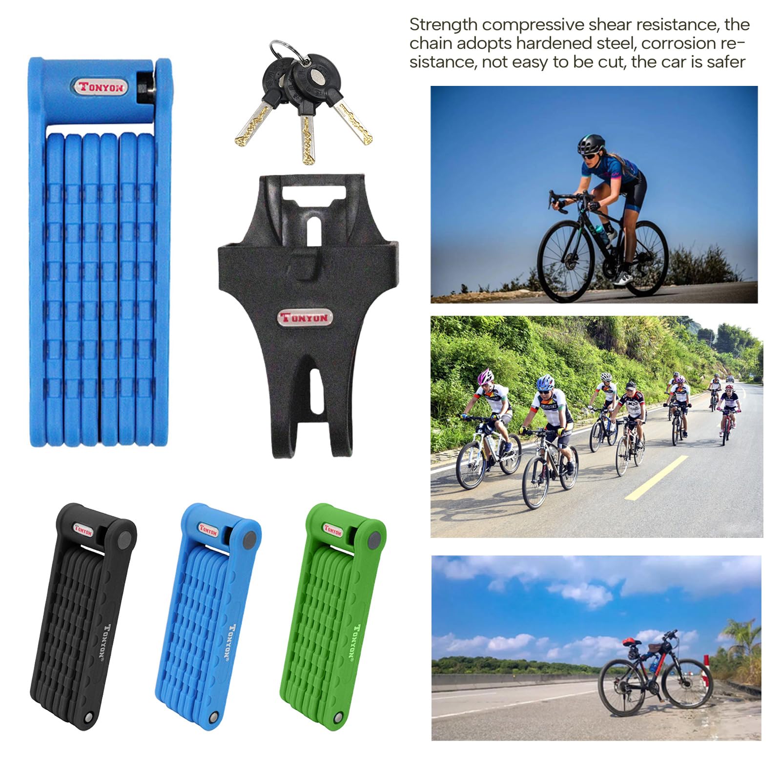 Lucchetto pieghevole antifurto per bicicletta, lucchetto di sicurezza per bicicletta, in acciaio resistente, con chiave per bici elettrica