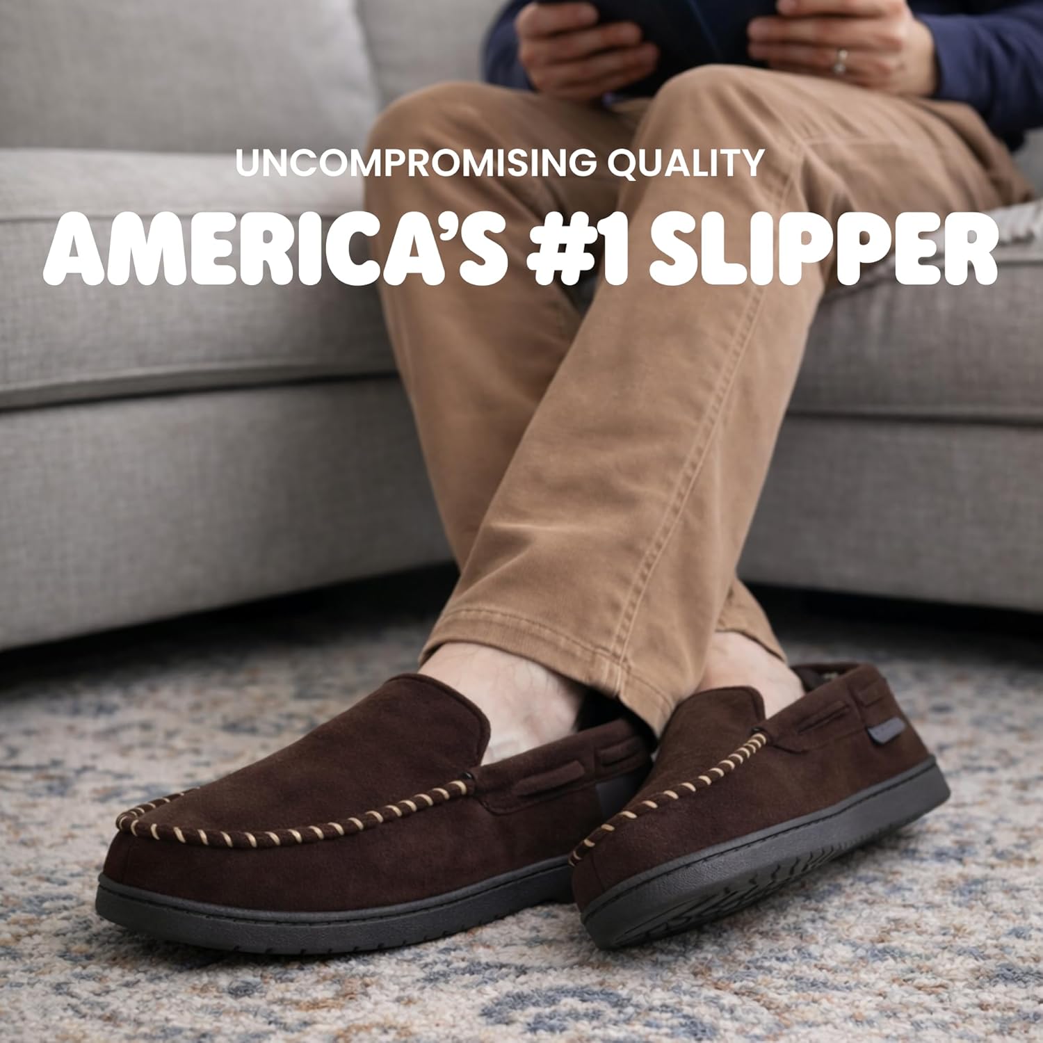 Dearfoams mens Keaton Memory Foam Indoor Outdoor Moccasin With Wide Widths Slipper - Image 5