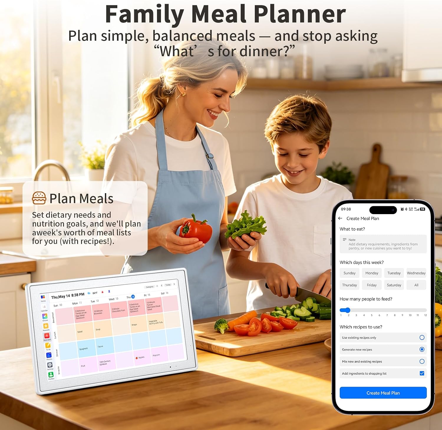 Digital Calendar, 15.6" HD Touchscreen Family Calendar Organizer, Smart Family Planner with Chore Chart, Meal Planner, To-Do List & Digital Photo Frame, White thumbnail