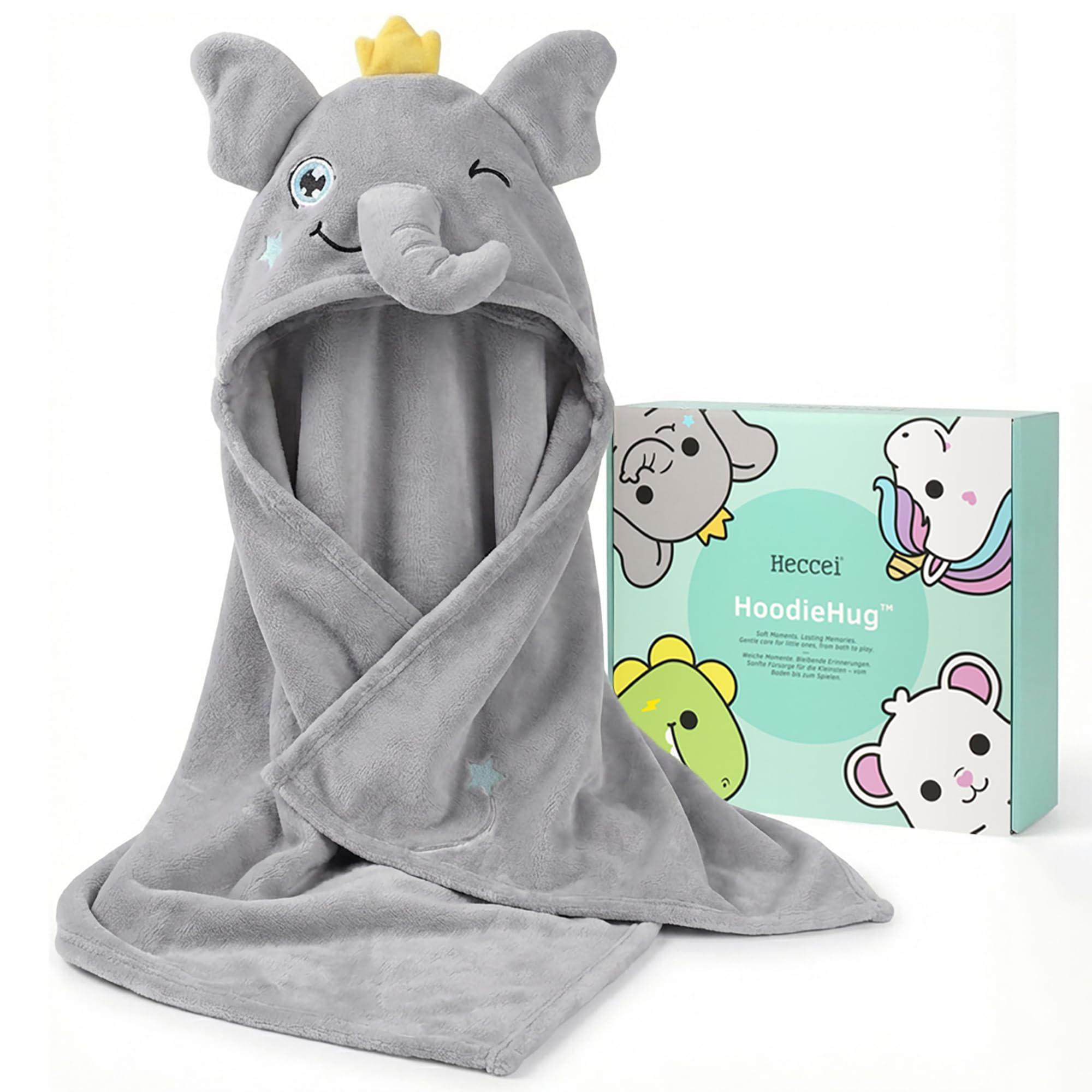 Heccei Hoodiehug-Elephant Hooded Towel For Toddlers Extra Large 140X70 Cm Kids Bath Towel With Hood, Premium Soft & Absorbent Baby Towel For Swimming Beach After Bath