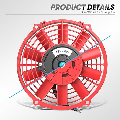 Miniatura 8 de DNA Motoring Ventilador de radiador delgado de enfriamiento eléctrico de alto rendimiento de 7 pulgadas con kit de montaje, rojo, RAF-7-RD+FMK