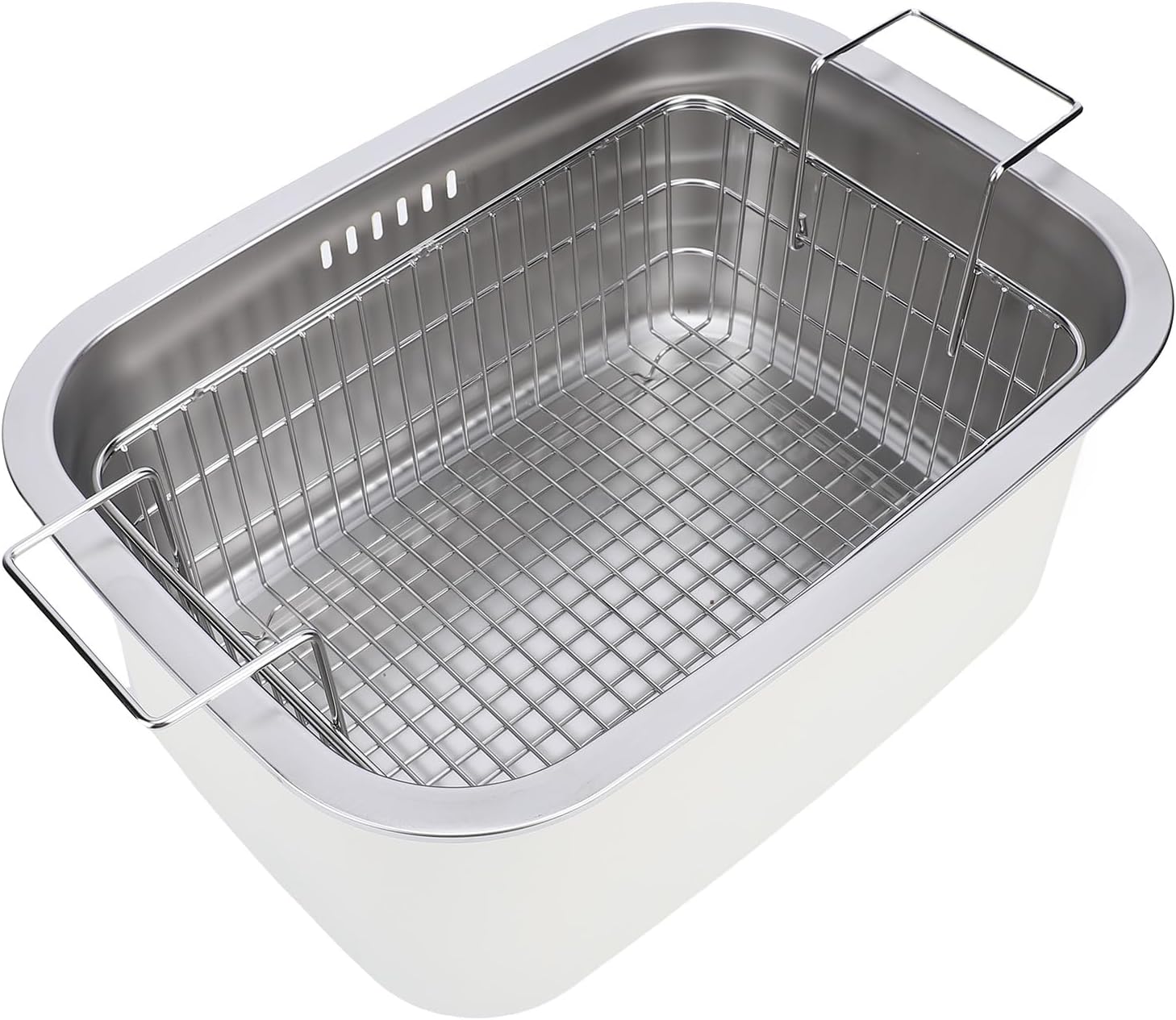 Focket Vegetable Washing Basin, 7.5L 304 Stainless Steel Portable Washing Bowl with Straining Slots Drain Basket for Camping RV Kitchen Drainage