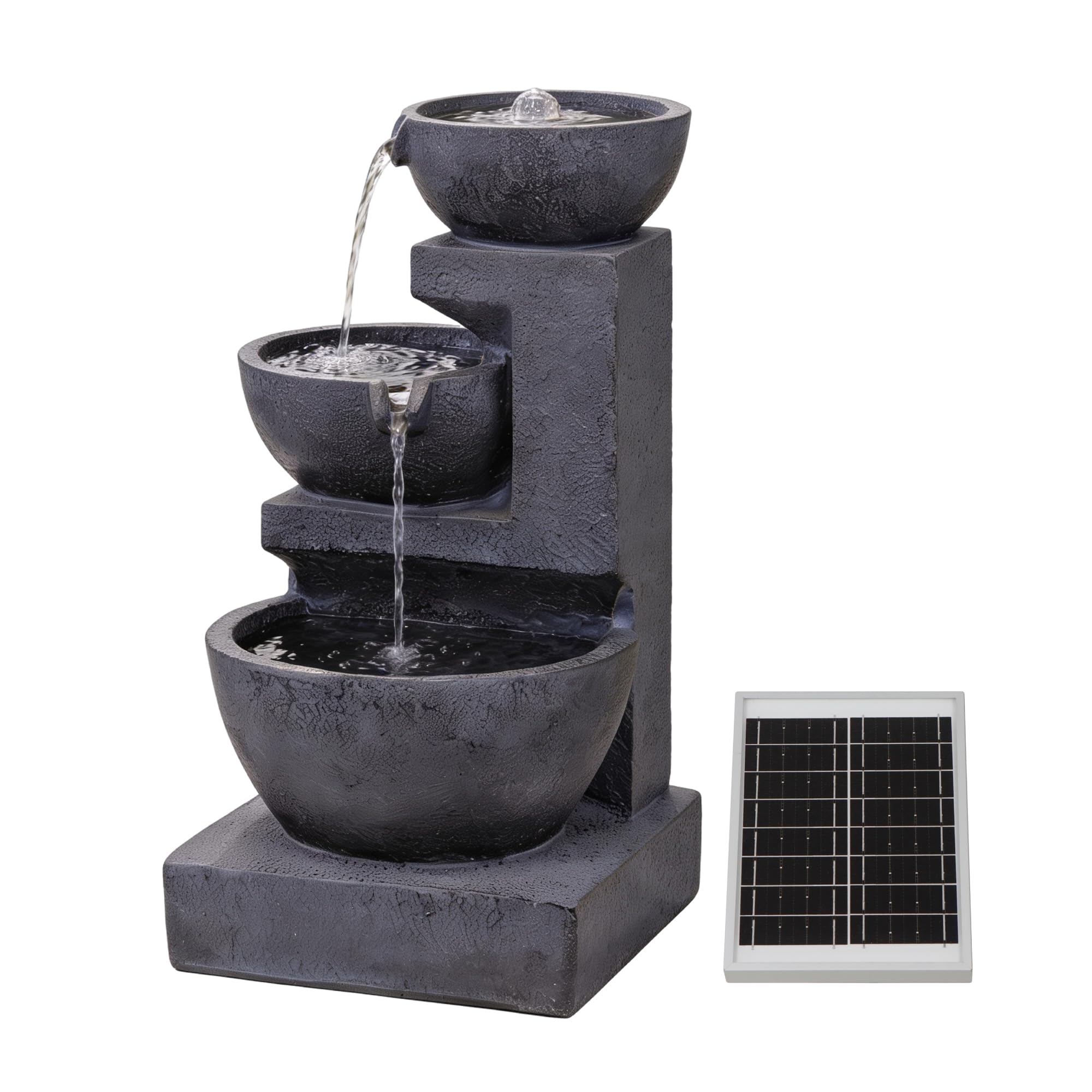 Streetwize Accessories Gardenwize- Solar Powered 4-Tier Cascading Black Ceramic Water Feature with Battery Backup – Eco-Friendly, No Running Costs, No Wiring, Outdoor Garden Fountain (SWGSL229)