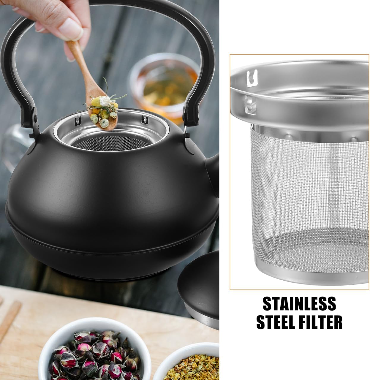 Luxshiny Tea Kettle Stainless Steel Tea Pot with Infuser 2L Water Boilers Water Kettle for Stovetop with Cool Handle