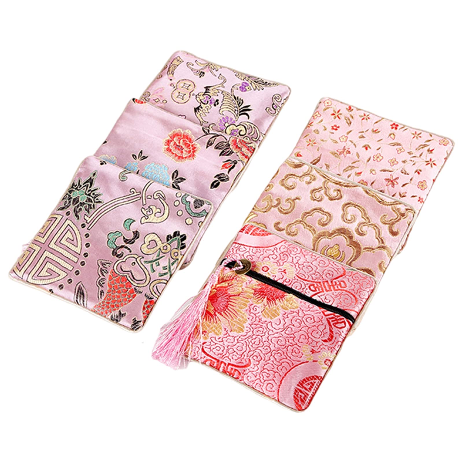 Fairnull Pink Coin Bag Zipper Coin Wallet Pouch Jewelry Storage Bag Fine Workmanship Embroidered Pattern Excellent Lightweight