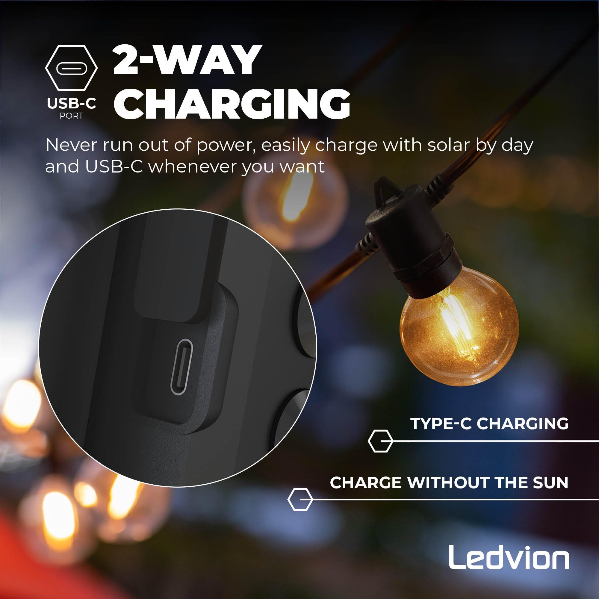 Ledvion - Catena Luminosa, 42 Metri Solaree, 75x E12 LED, IP44 Impermeabile, 2700K, G40, Plug & Play, Collegabile