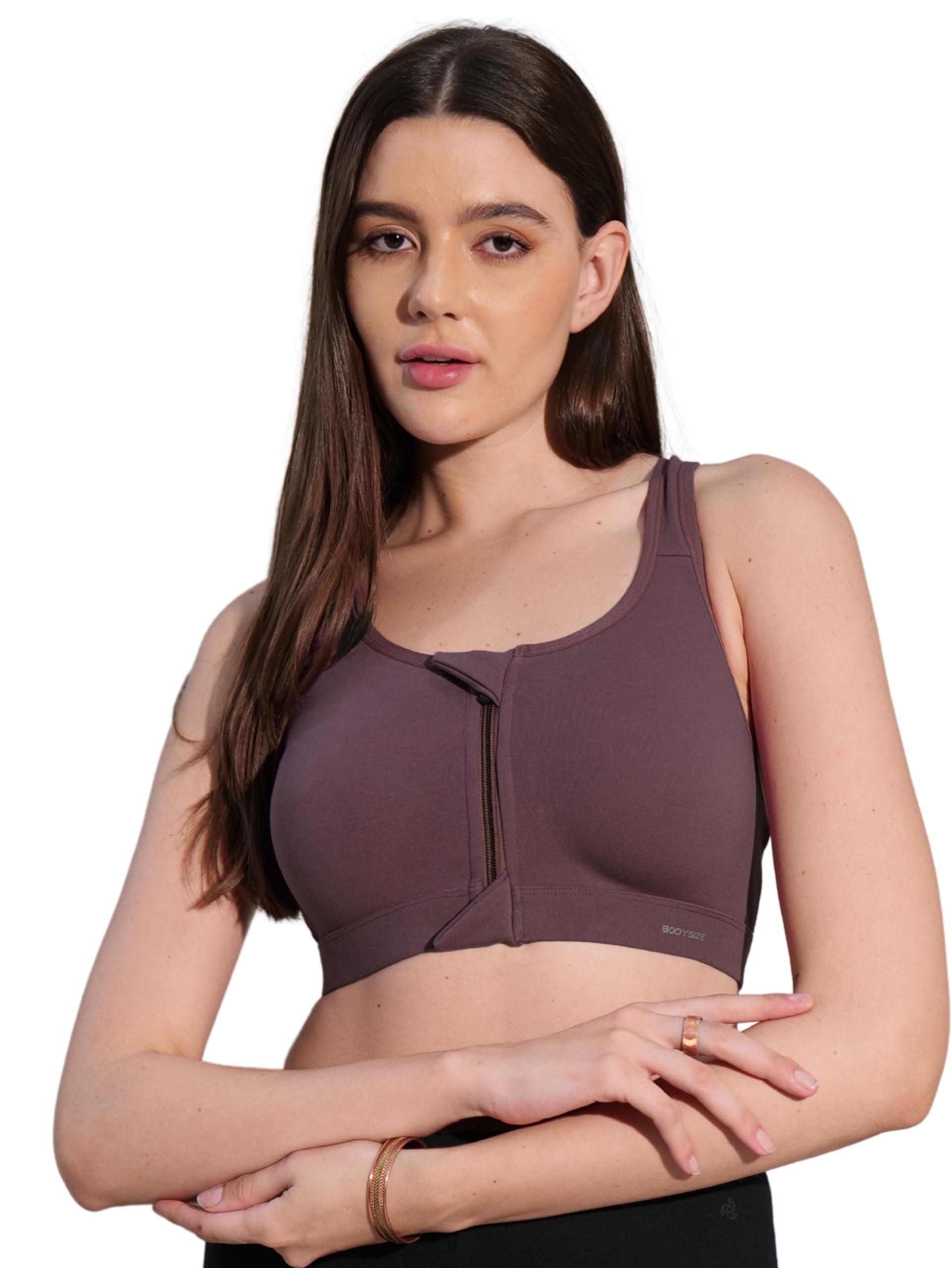 bodysize Women Front Open Zipper Sports Bra | Wire Free Sweat Absorbent, Soft Cotton Lycra Fabric for Ultimate Comfort-picture-29