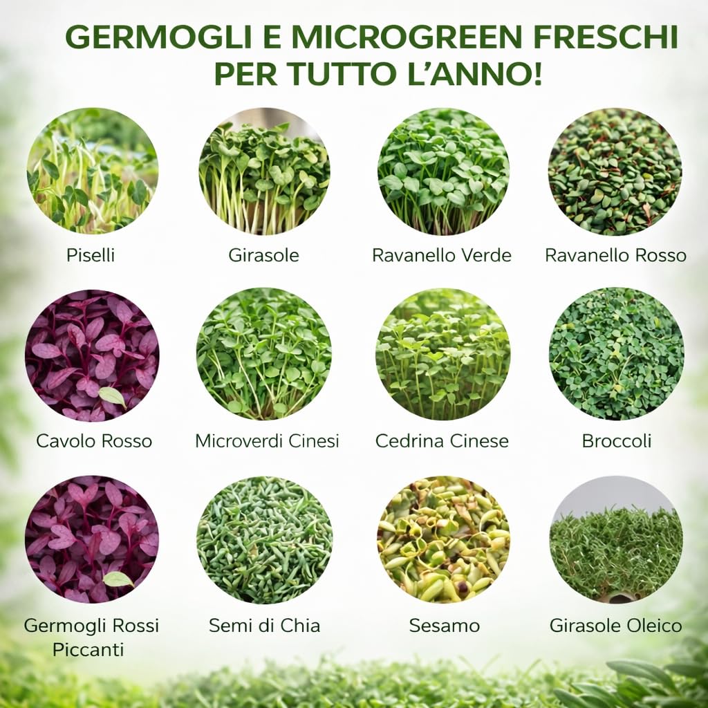 Idroponica Microgreen Indoor con Luce LED Automatica 12h per La CRESCITA OMOGENEA - Kit Idroponico Auto Irrigante con Sacchi Biodegradabili - Mini Serra Compatto per Casa - Capacità 1kg