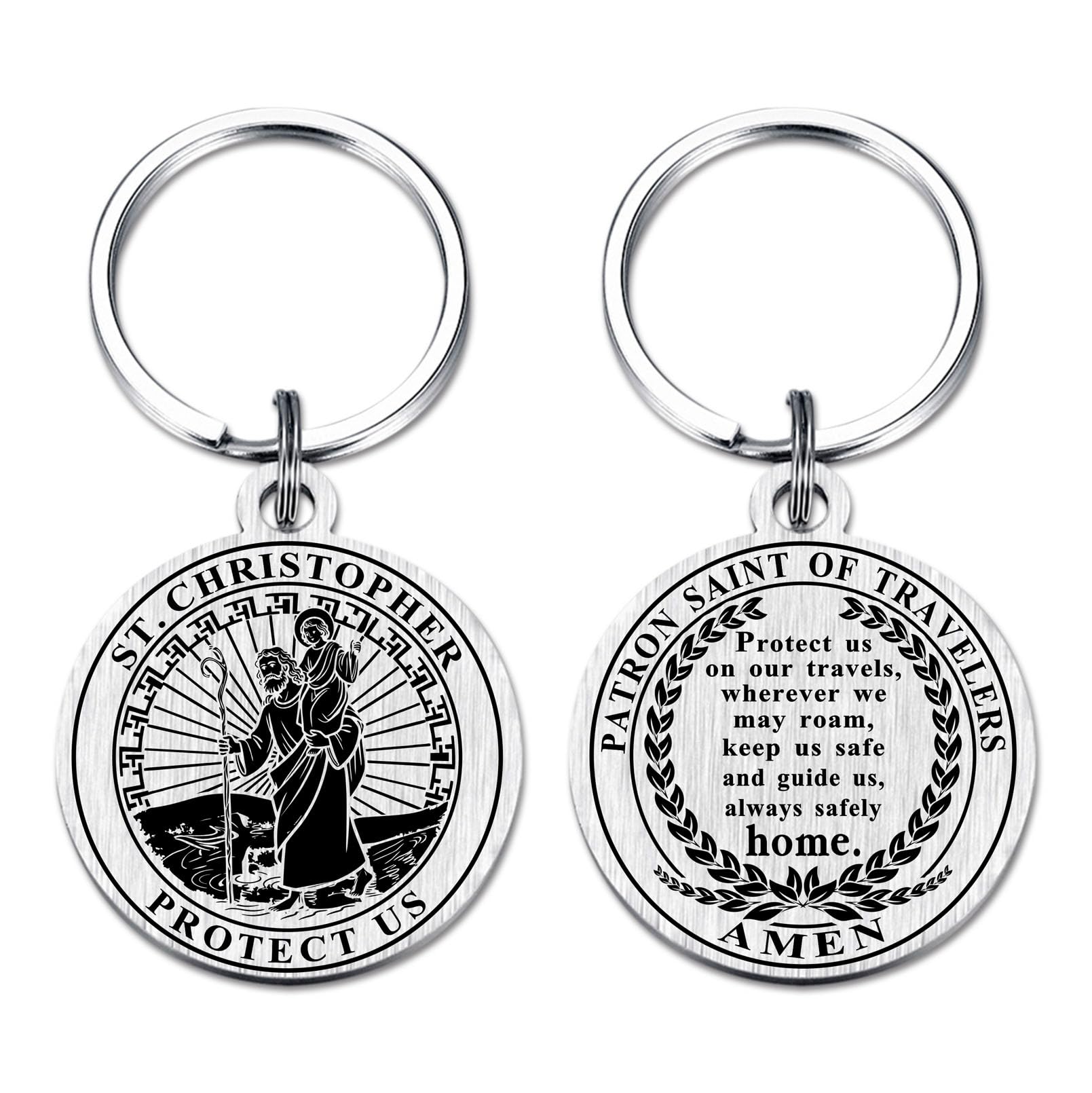 Viayen St Christopher Keychain, Saint Christopher Medal for Car Keychain, Travelers Catholic Gifts