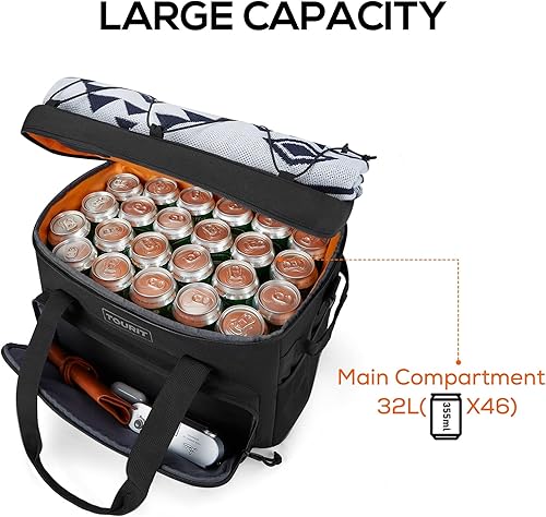 Miniatura 4 de TOURIT Cooler Bag 46-Latas suave refrigerador aislado portátil 32L almuerzo enfriadores para picnic, playa, trabajo, viaje, Negro