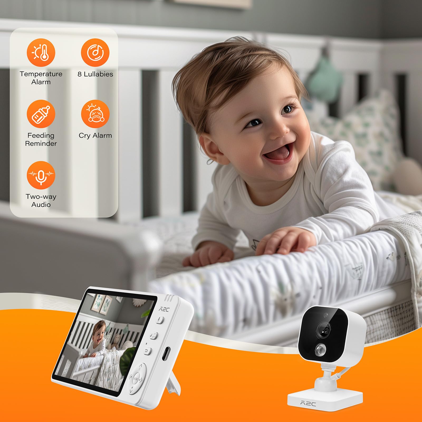 APPS2Car Baby Monitor for Car and Home,HD 1080P Car Baby Camera with 5'' Display for Rear Seat,Plug and Play,Wide View Angle,Baby Monitor with Night Vision,Temperature Sensor,2-WayTalk & 8 Lullabies - Image 3