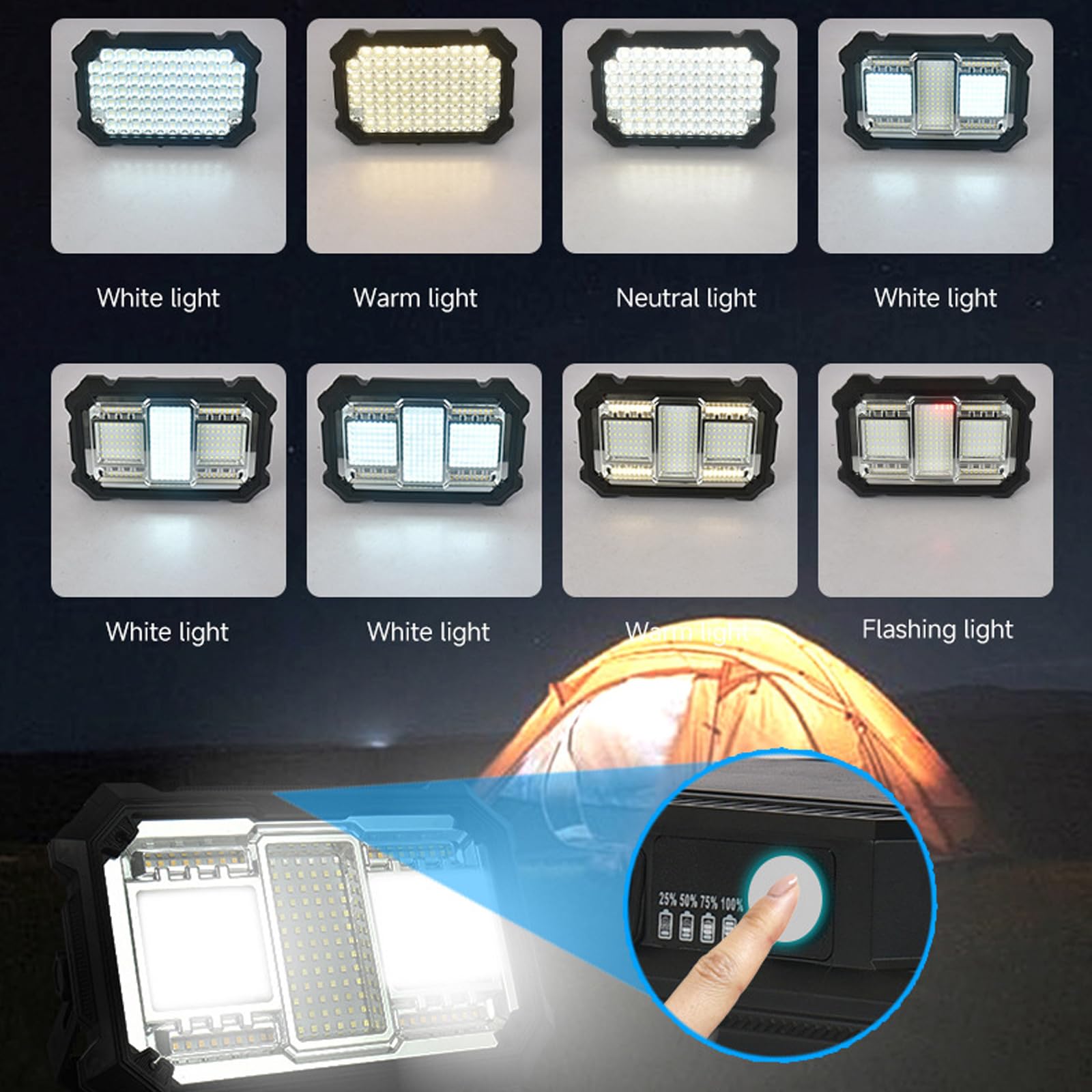 Torcia elettrica di ricarica solare IP68 con fascio regolabile e maniglia pieghevole per lampada di luminosità regolabile all'aperto