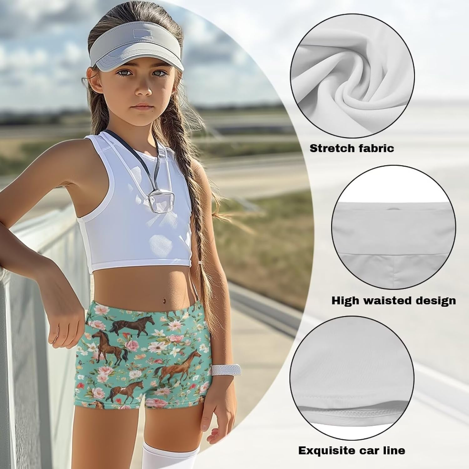 Biker Shorts for Kids Athletic High Waisted Shorts Elastic Sport Clothes