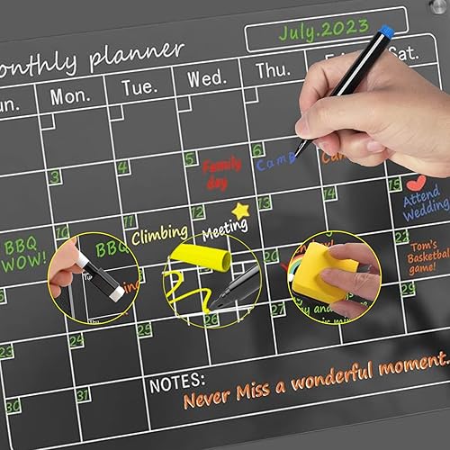 Miniatura 8 de Calendario magnético acrílico para refrigerador, 2 juegos de 16 x 12 pulgadas, calendario de planificación de borrado en seco mensual y semanal para
