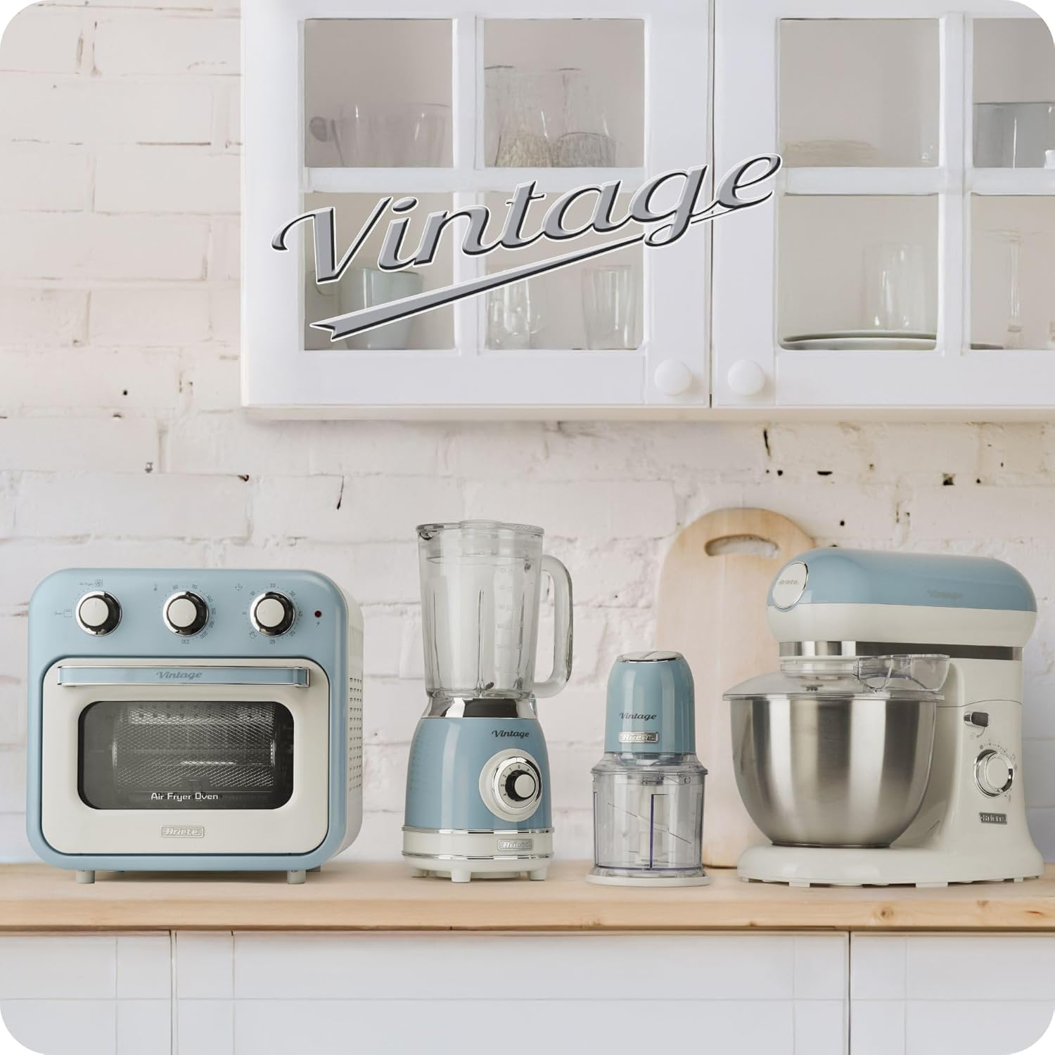 Ariete Vintage 1588 Knetmaschine, Retro Planeten-Rührwerk für Brot-, Pizza-, Kuchen- & Gebäck-Teig, Knethaken, Schneebesen, 5,5 L Fassungsvermögen, 7 Geschwindigkeiten + Pulse-Funktion, 1200W, Blau
