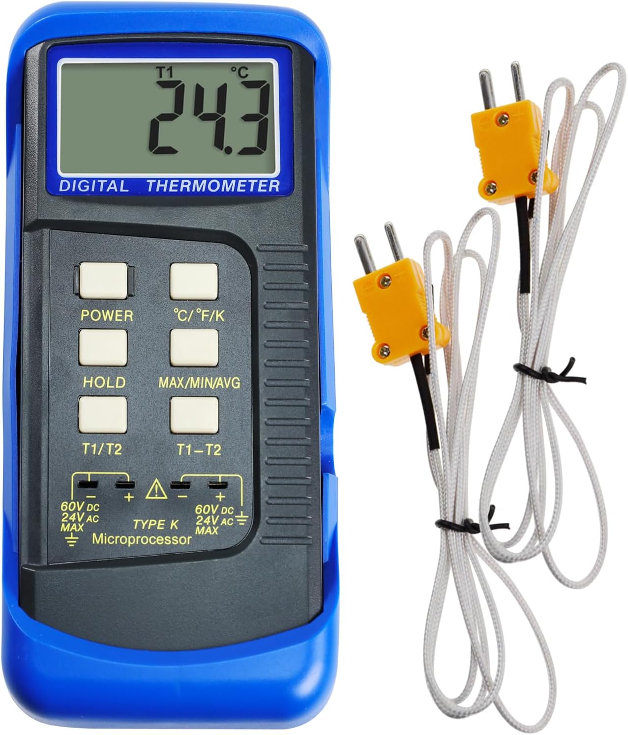 Digital K-Type Thermometer Dual Channel Thermocouple Thermometer with 2 Thermocouples, Measuring Range: -50 to 1300°C (-58 to 2372°F), High-Temperature Meter Measurement Sensor