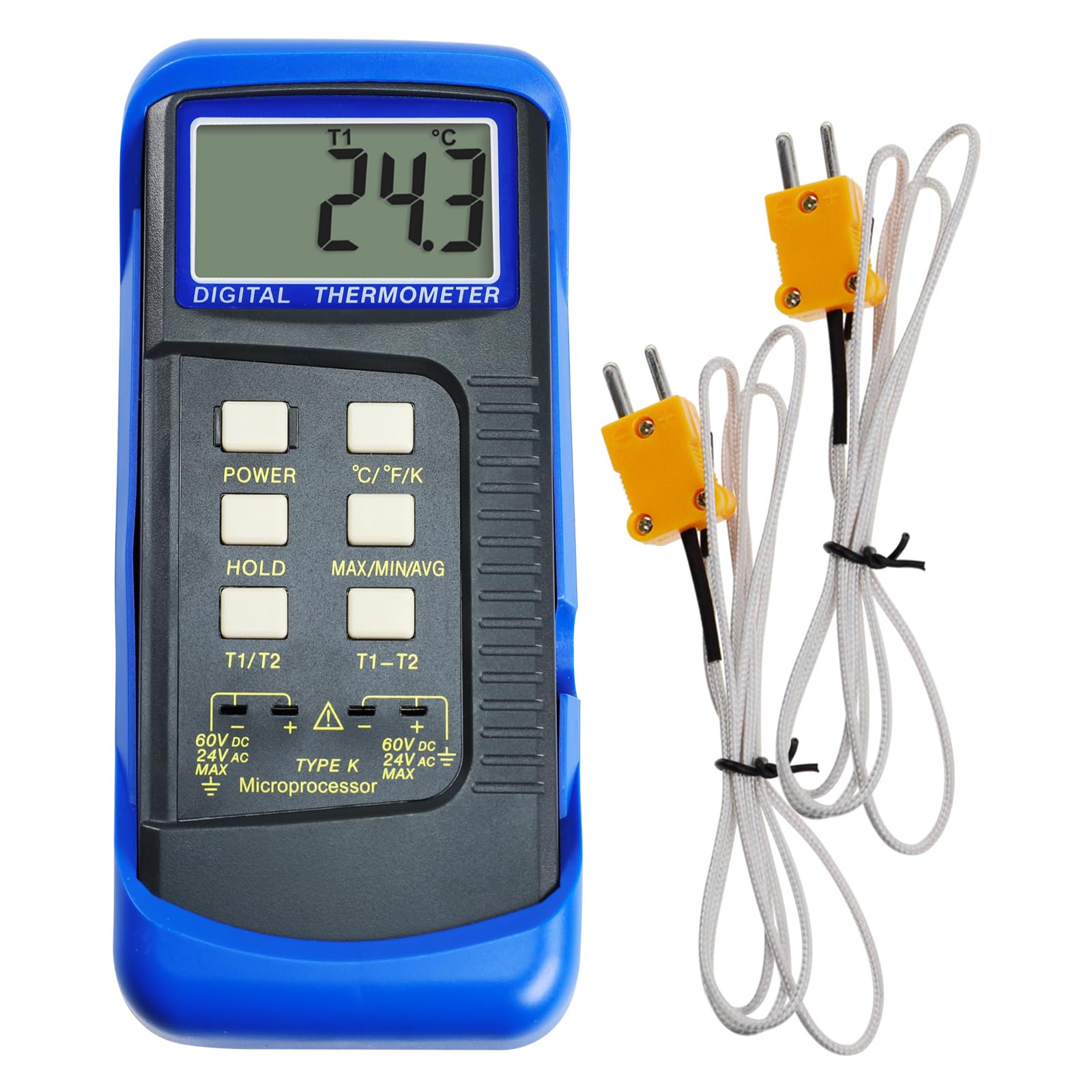 Digital K-Type Thermometer Dual Channel Thermocouple Thermometer with 2 Thermocouples, Measuring Range: -50 to 1300°C (-58 to 2372°F), High-Temperature Meter Measurement Sensor