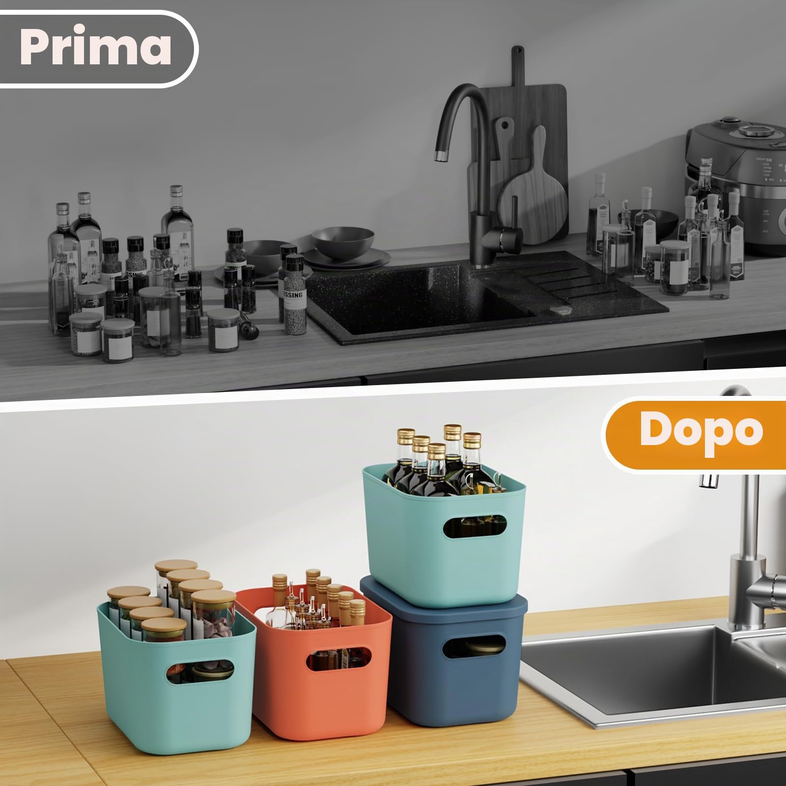 johgee Set di 6 contenitori con coperchio, in plastica, impilabili, per scaffali, cucina, camera da letto, armadio, bagno