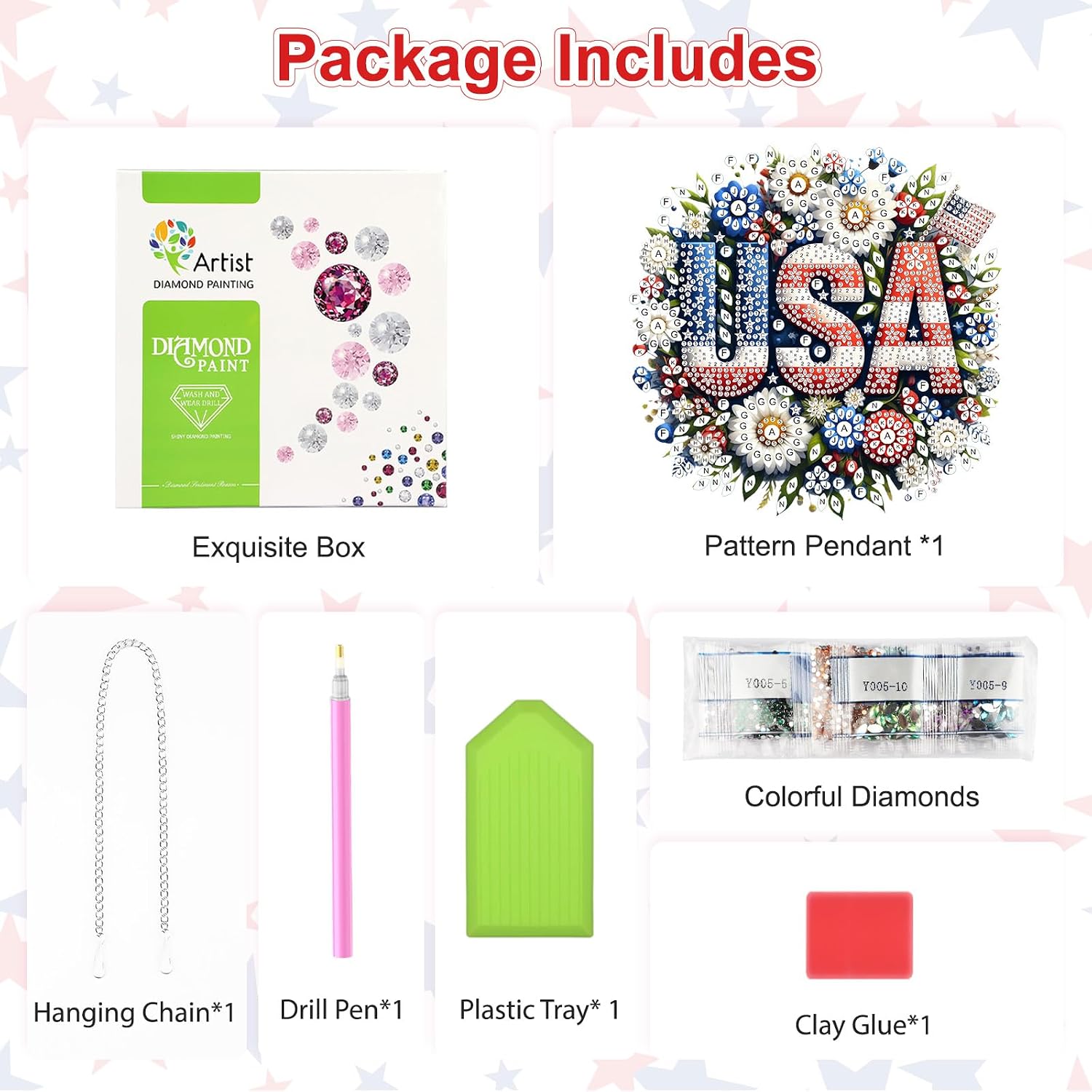 USA Flower Diamond Art Hanging Kits for Adults, 4th of July Diamond Painting Window Pendant Kits, DIY Acrylic Special Shaped Crystal Gem Art Painting Ornament for Home Garden Wall Hanging Decor