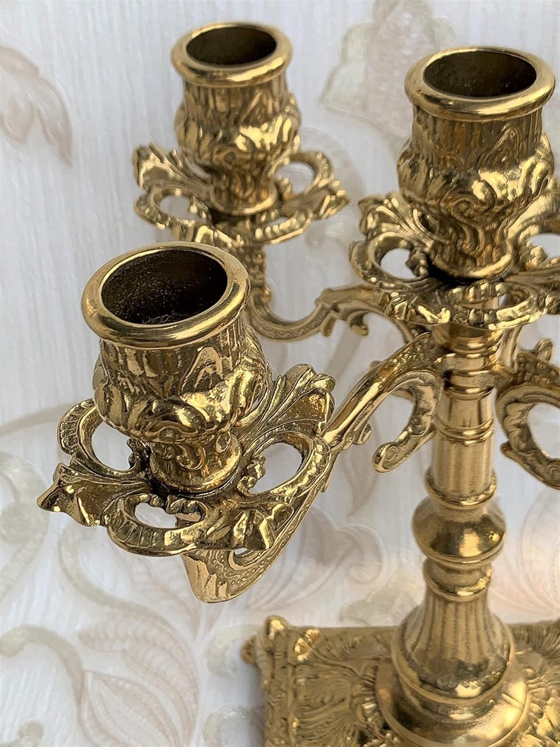 5 Flammiger Kerzenleuchter Messing Gold 23 cm Kerzenständer Antik Stil Kerzenhalter Barock jugendstill Tischleuchter Mehrarmig Tischdeko 80411