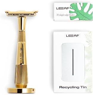 Leaf Shave | Leaf Twig Razor Set, Includes Twig Razor, Matching Stand, 50-Pack Single-Edge Blade Refills, and Blade Bank - Gold