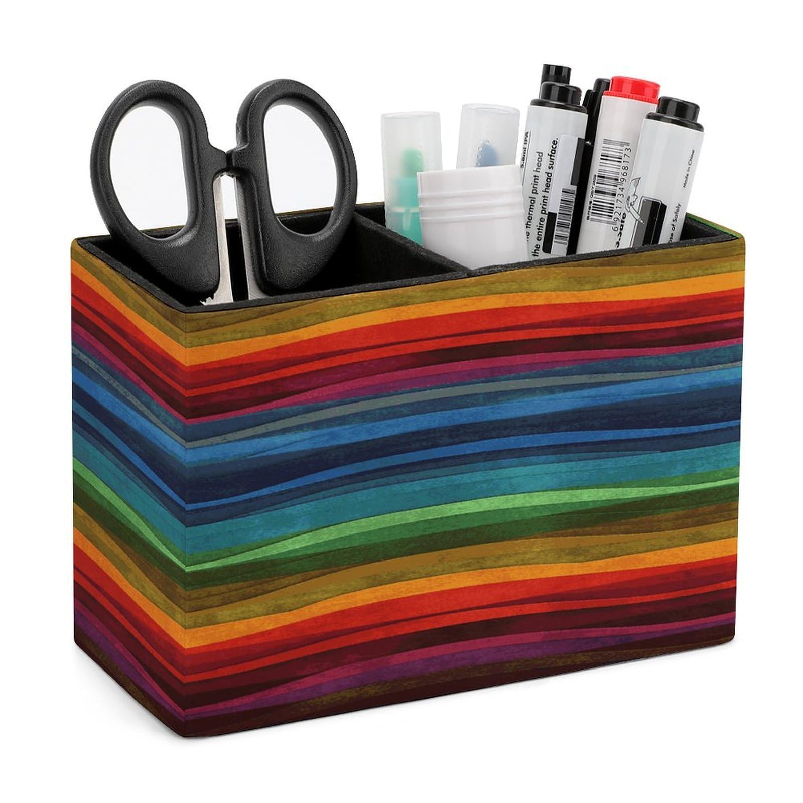 LDGSUPH Rainbow Leather Pen Holder for Desk Organizer Caddy Large Pencil Cup Multi-function Pencil Holder Makeup Brush Holders Pen Organizer for Home Office Storage Box