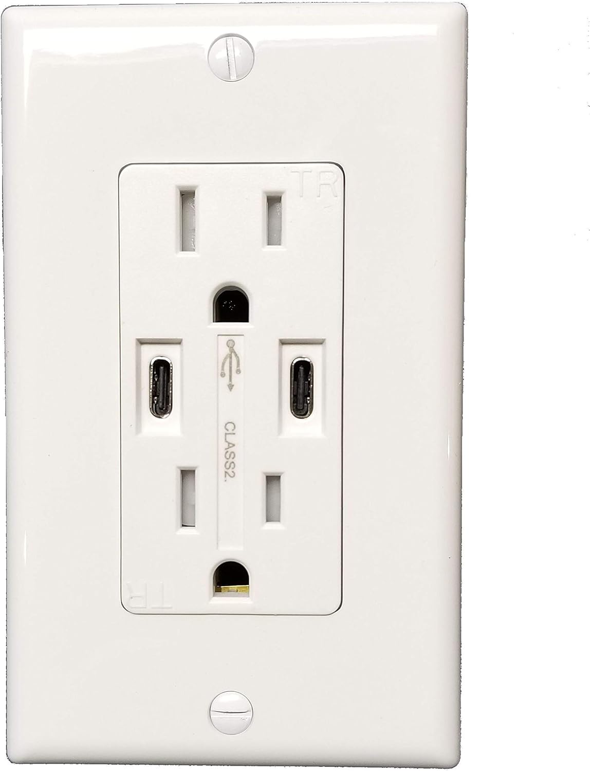 In-Wall USB Charger Dual USB Type-C Ports - Double USB Wall Outlet 18W ...