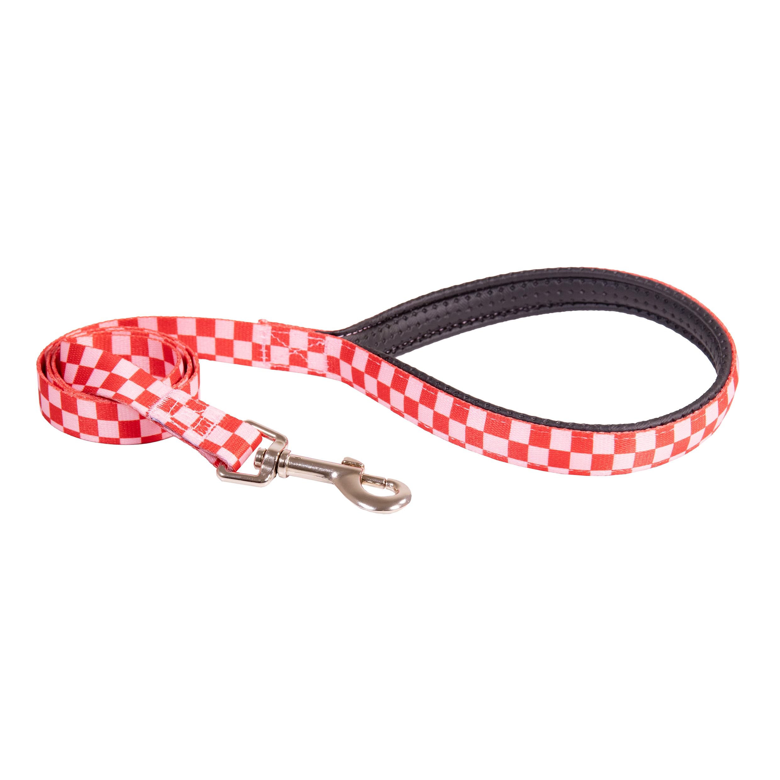 Rosewood Pink & Red Checkerboard Dog Lead – Pet Leash for Small, Medium, Large Dogs – Stylish, Durable Lead with Metal Hardware – 102cm