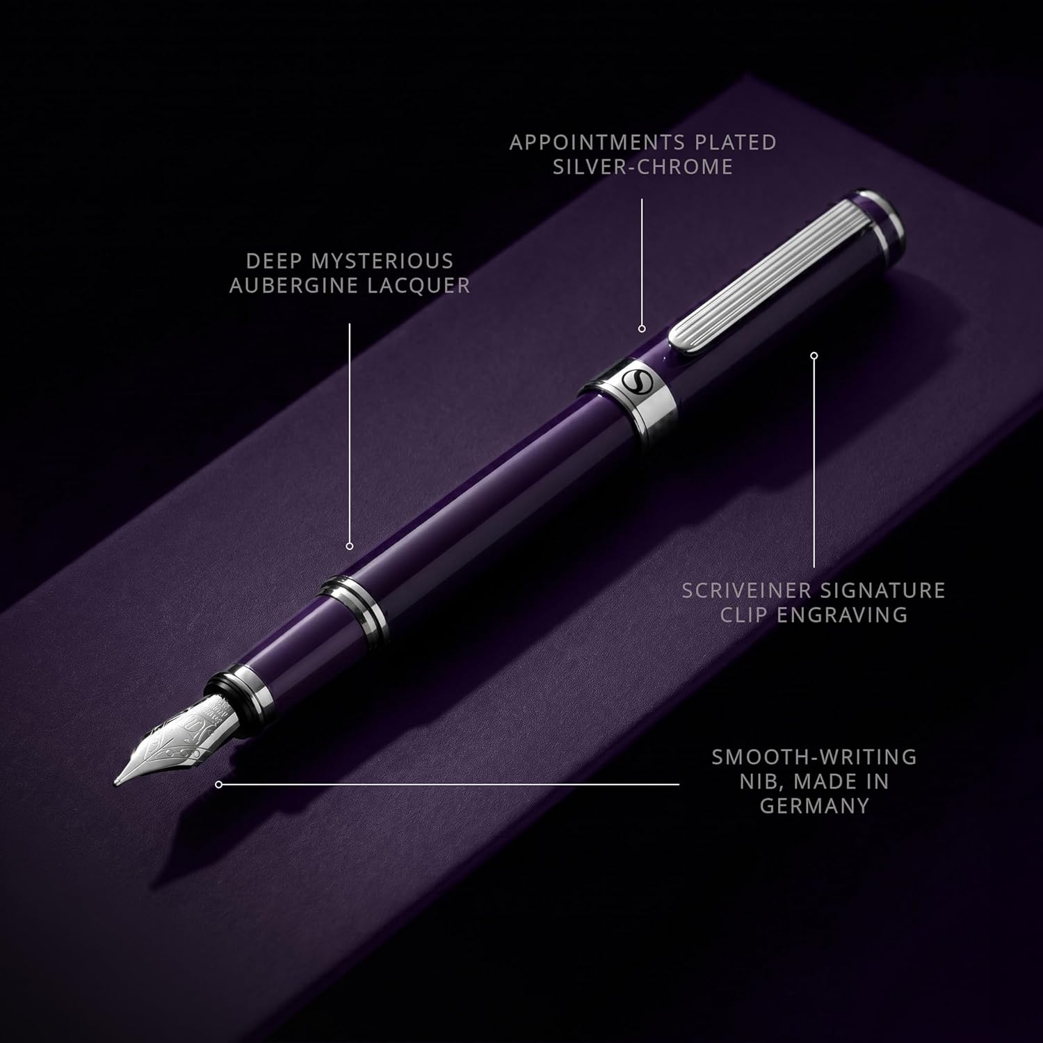 Scriveiner Luxury Fountain Pen - Aubergine, Schmidt Gilded Nib (Medium), Converter, Best Pen Gift Set for Men & Women, Professional, Executive, Office, Nice Pens