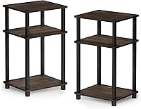 Vista 6 de Furinno Just - Mesa auxiliar Turn-N-Tube de 3 niveles, mesa auxiliar, mesita de noche, mesita de noche con postes de plástico, paquete de 2, nogal