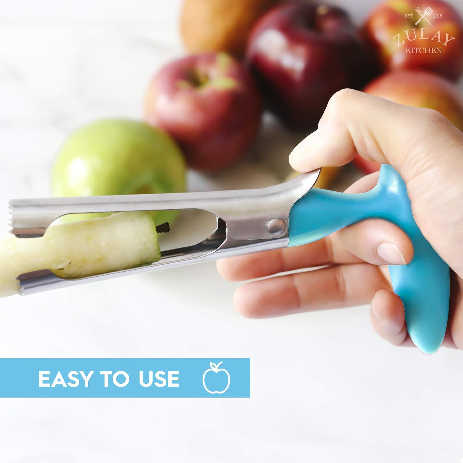 Zulay Premium Apple Corer - Easy to Use Durable Apple Corer Remover for Pears, Bell Peppers, Fuji, Honeycrisp, Gala and Pink Lady Apples - Stainless Steel Best Kitchen Gadgets Cupcake Corer - Blue