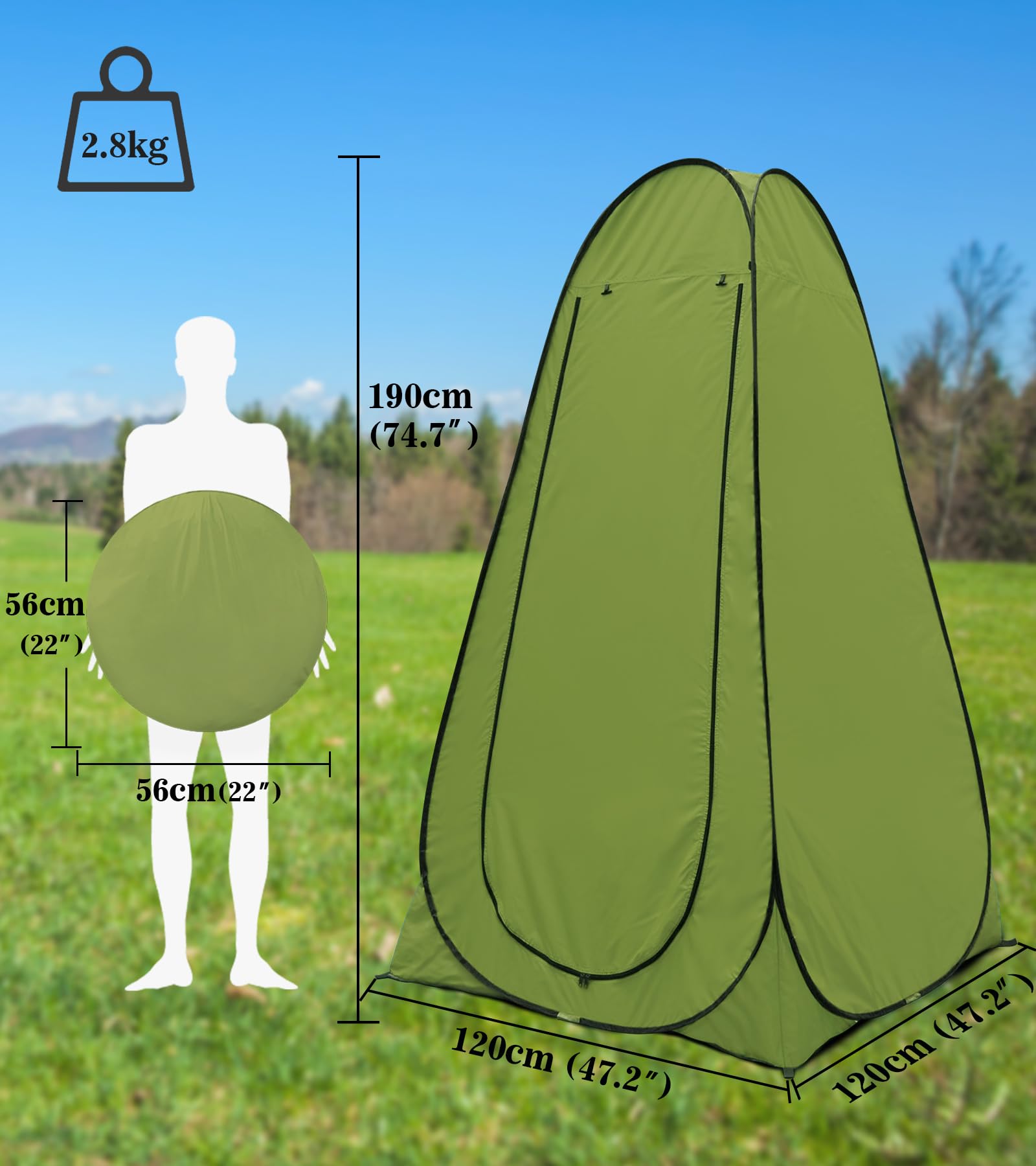 Tente de douche riggoo - Tente de douche pop-up - Tente de vestiaire - Tente de rangement mobile - Tente d'extérieur pour le camping et la plage - Avec sac de transport (UV 40+)