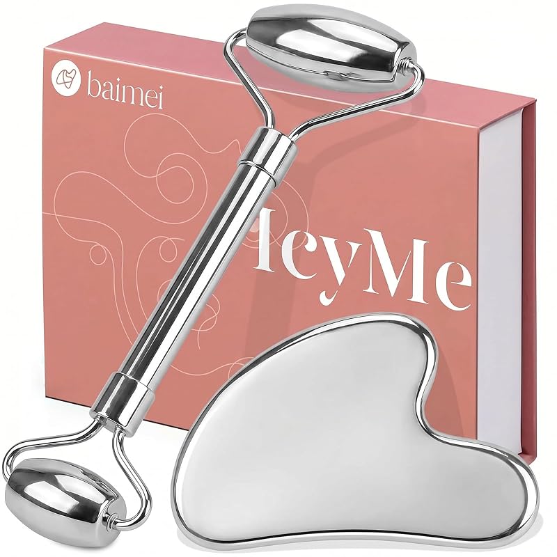 BAIMEI IcyMe Stainless Steel Gua Sha Tool & Face Roller Set